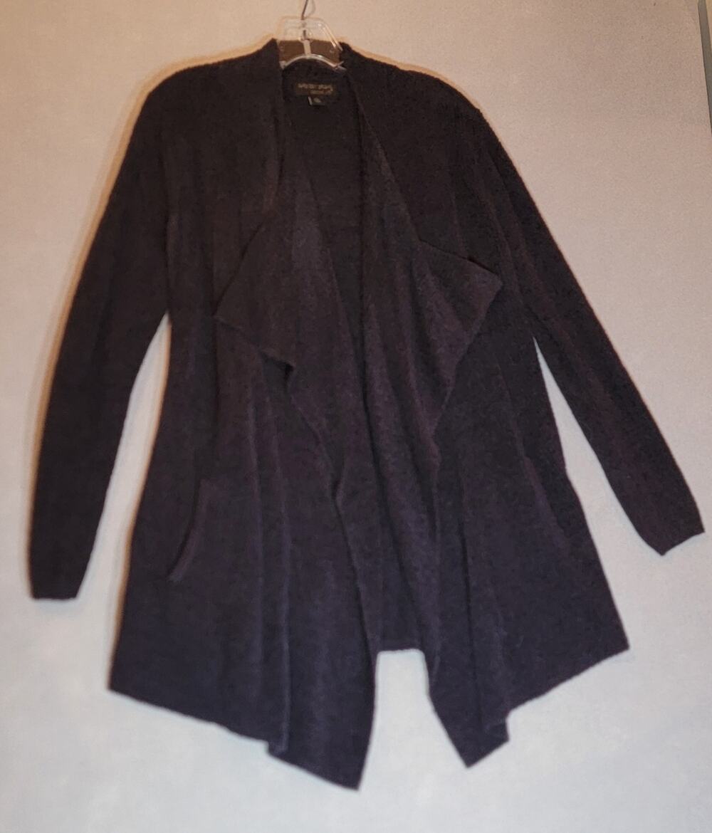 Barefoot Dreams CozyChic Lite Ribbed Island Wrap Cardigan Draped Black S/M